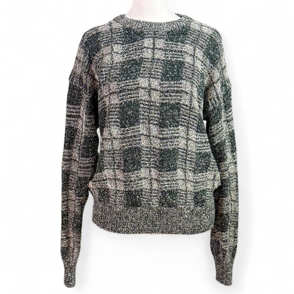 Plaid Knit Sweater - Black and White